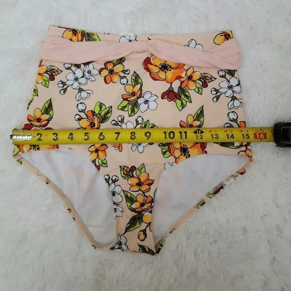 Retro Floral Halter High Waist Bikini Set Two Piece Bathing Suit Size M (6)